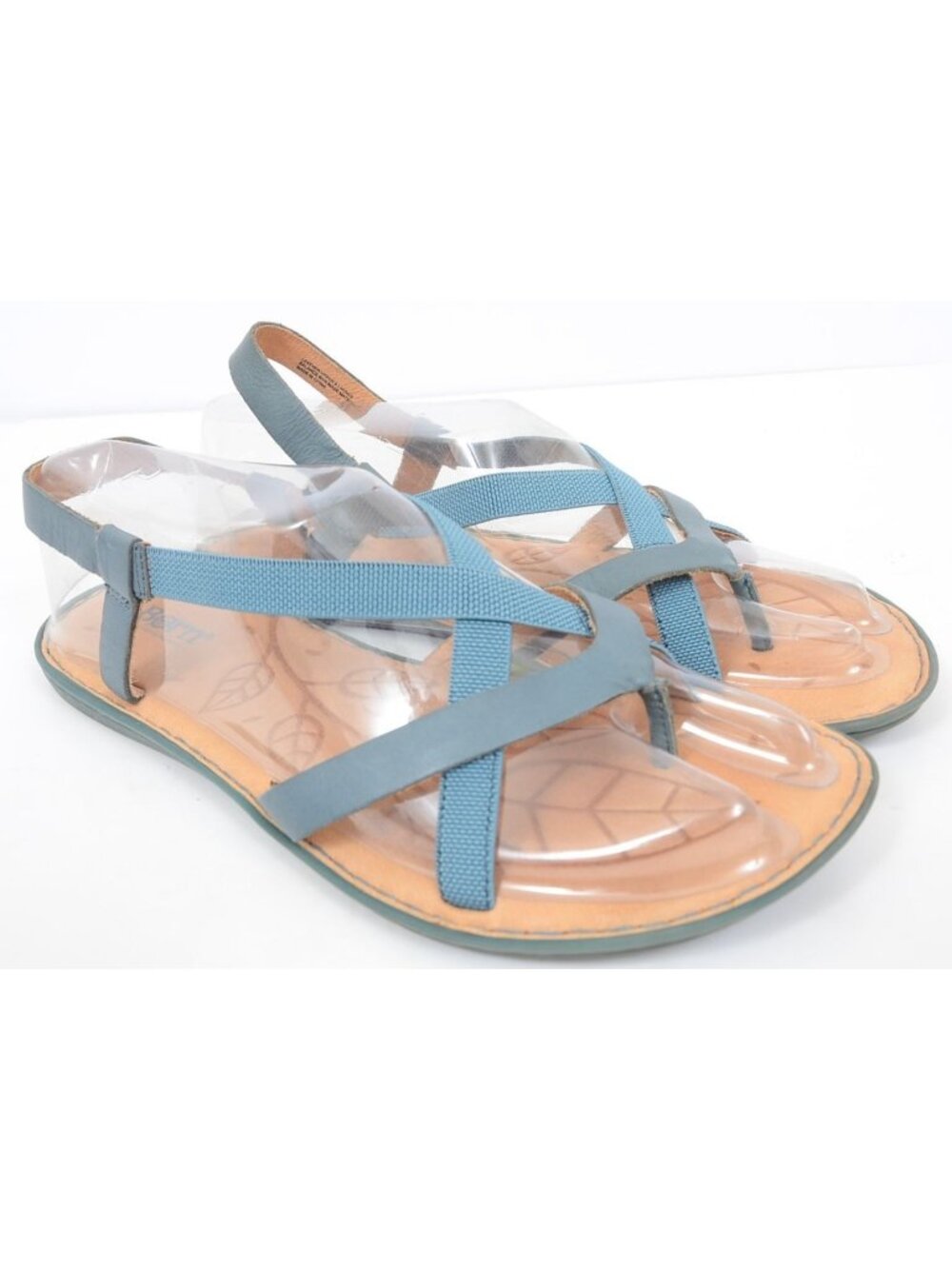 BORN Women's 10 Blue Leather Gladiator Thong Flat Sandal Boho Hippie Vacay Comfy